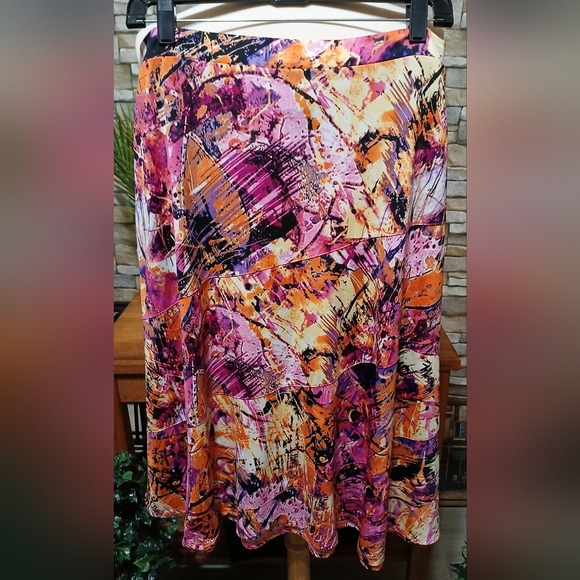 Notations Multicolor Floral Abstract Midi Skirt‎ Medium - Picture 1 of 3